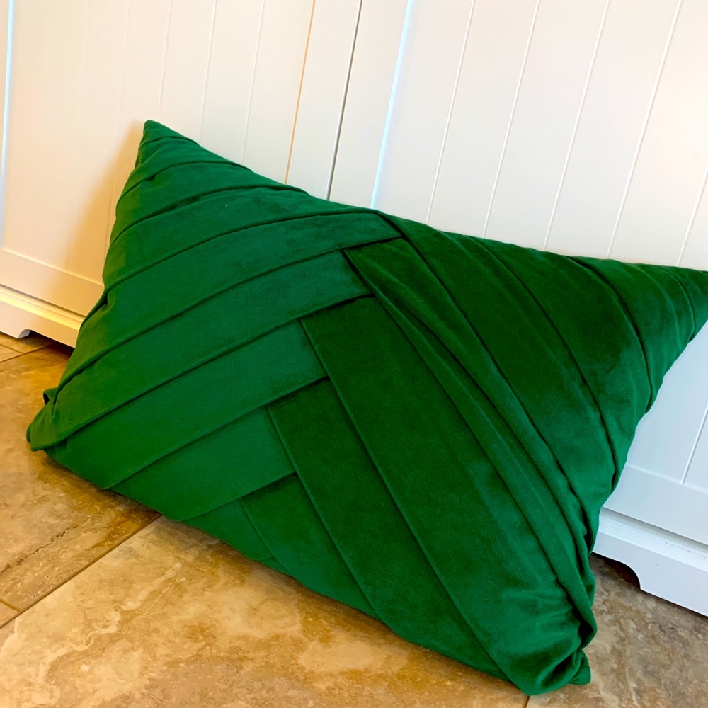 Green Velvet Pleated Lumbar Throw Pillow